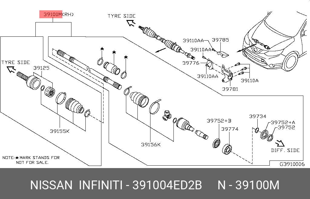 Привод в сборе | перед прав/лев | - Nissan 39100-4ED2B