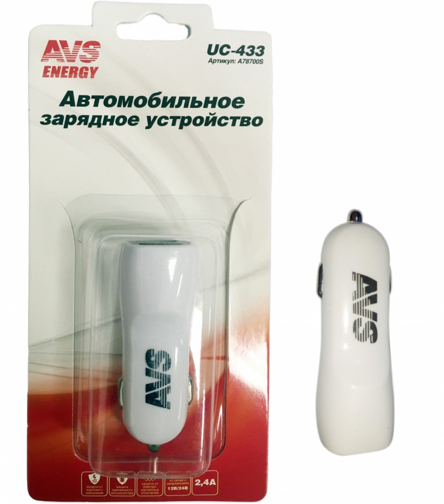 Устройство зарядное для телефона AVS (2 порта uc-433 (2,4а)) - AVS A78700S