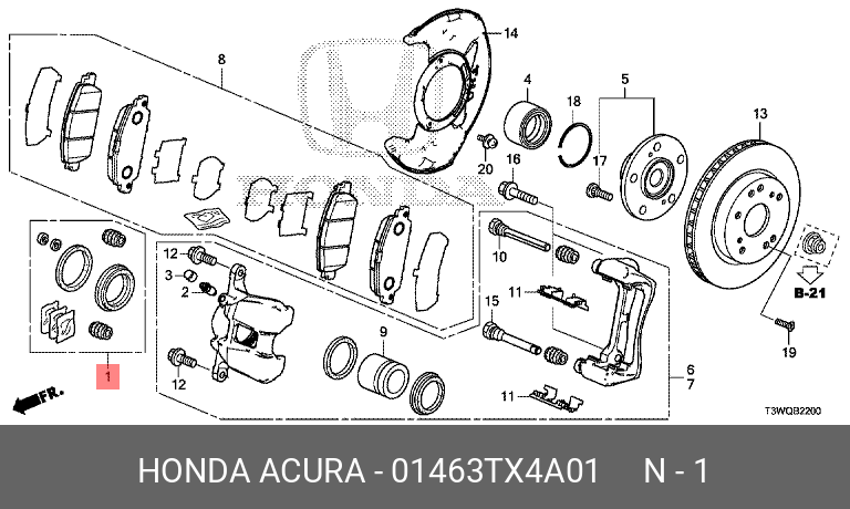 01463-tx4-a00 ремкомплект FR суппорта honda vezel - Honda 01463-TX4-A01