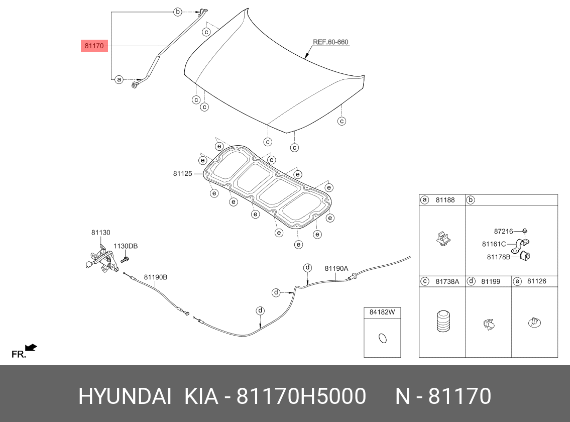 Стойка капота, способ изготовления комбинированный: гибка, сборка - Hyundai/Kia 81170H5000