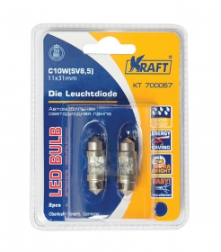 Светодиодная лампа c10w (sv8,5) 11x36 white 2 LEDs (2 шт.Блистер) - KRAFT KT 700058