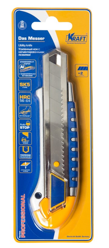 Нож с сегментным лезвием и фиксацией 25мм KRAFT - KRAFT KT700904