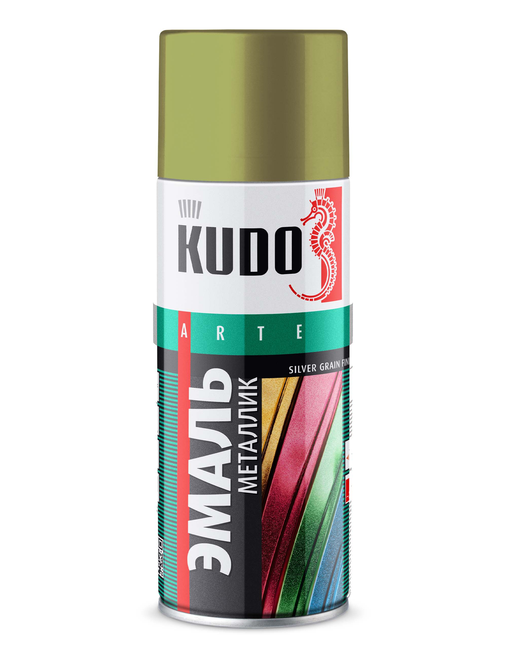 Эмаль универсальная металлик silver grain finish Зелёная олива 520 мл - KUDO KU-1056