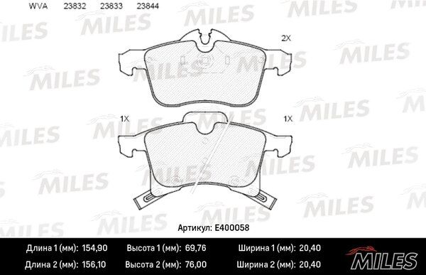 Колодки тормозные opel astra g/h/zafira a передние - Miles E400058