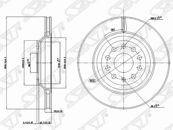 Диск тормозной зад VW passat 11- - SAT ST-1K0615601N