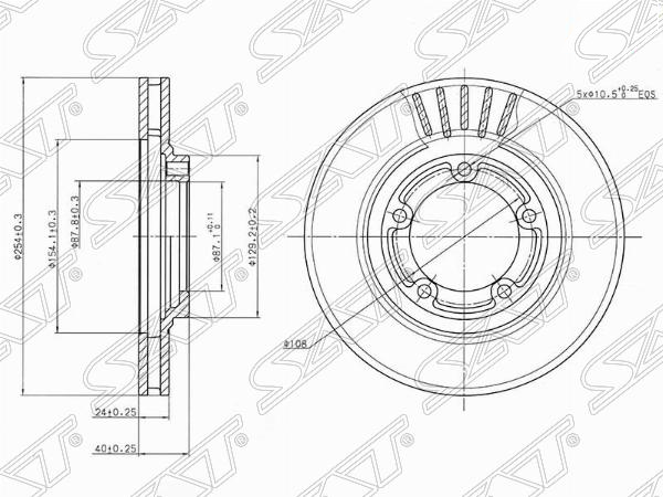 Диск тормозной перед hyundai starex/h1 97-04/galloper 98-03/ - SAT ST581294A000