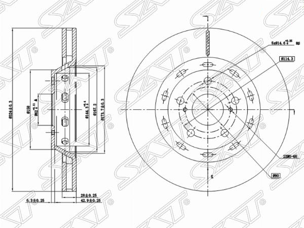 Диск тормозной перед toyota venza agv1#/ggv1# 08- - SAT ST435120T010