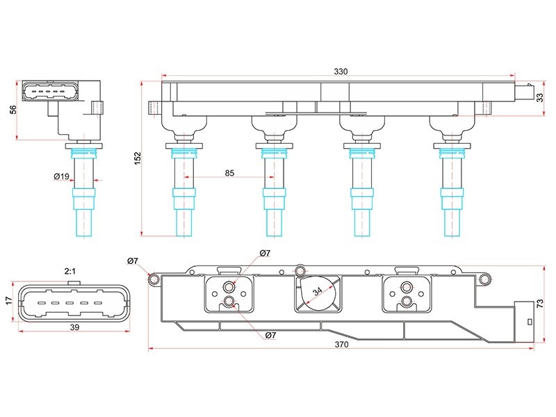 Катушка зажигания opel astra g 98-05/astra h 04-/corsa c 00-06/vectra c 02- (модуль) - SAT ST9119567