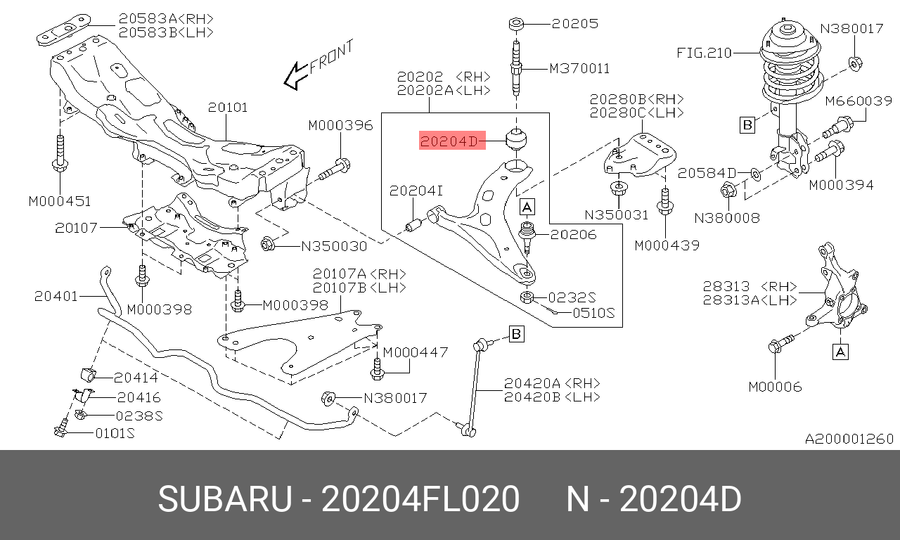 Сайлентблок рычага | перед лев | - Subaru 20204FL020