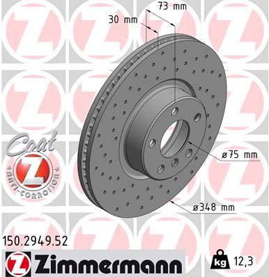 Диск тормозной перед перф лев BS BMW left Coat z X4 (f26) m 40 i 11.2014 - - Zimmermann 150294952