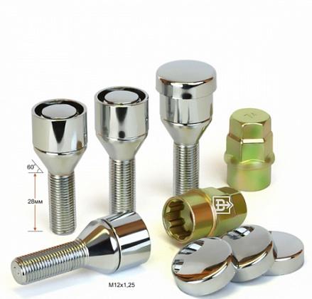 Болт колесный m12*28*1,25 (секрет., конус, вращ. кольцо, колпачок, 2 ключ) - Вектор 372110Х2