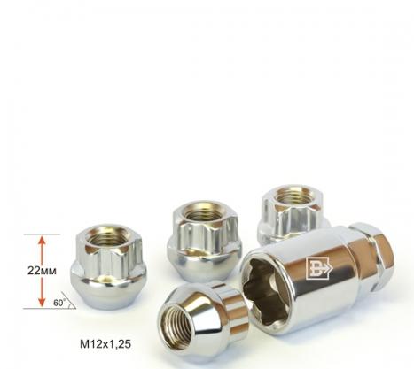 Гайка колесная m12*22*1,25 (секрет., конус с буртиком, открытая, 5 лучей 1 ключ) - Вектор 406144Н1