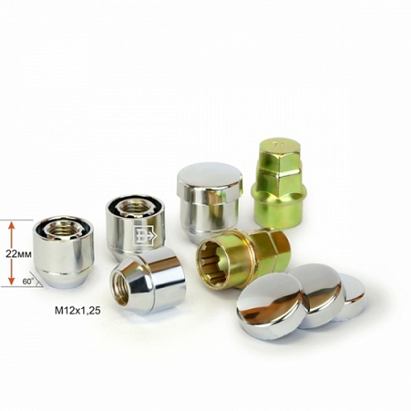 Гайка колесная m12*22*1,25 (секрет., конус, вращ.кольцо, колпочок, открытая, 2 ключа) - Вектор 406144Х2