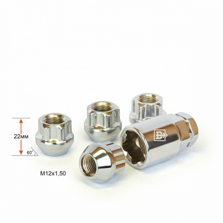 Гайка колесная m12*22*1,5 (секрет., конус с буртиком, открытая, 5 лучей 1 ключ) - Вектор 406145Н1
