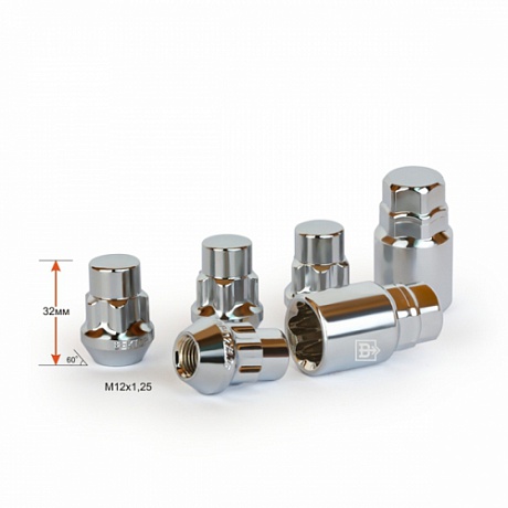 Гайка колесная m12*32*1,25 (секрет,конус с буртиком, закрыт.,5 лучей, 2 ключ ) - Вектор 416444Н2