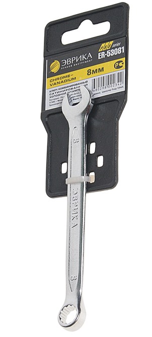 Ключ комбинированный 13мм Chrome vanadium на держателе сатинированный ER - ЭВРИКА ER-31013