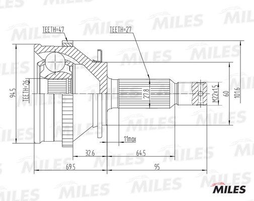 Шрус наружний ком/кт hyundai trajet (fo) (2.0l) ABS - Miles GA20553