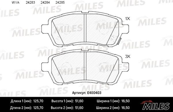 Колодки тормозные ford fiesta 08-/mazda/ 2 07-/toyta tank передние - Miles E400403