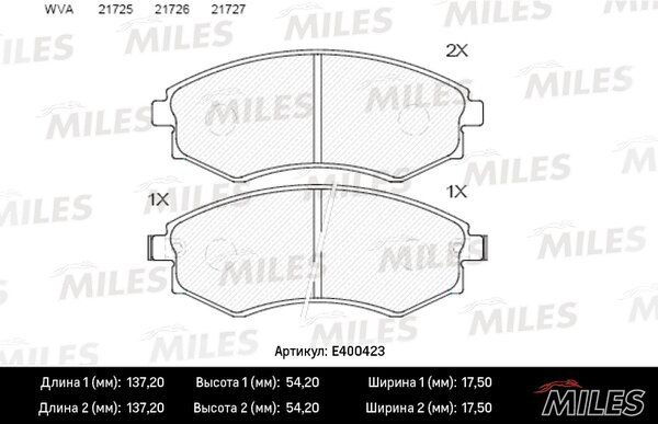 Колодки тормозные hyundai elantra/matrix/sonata/ssangyong rexton/korando перед. - Miles E400423