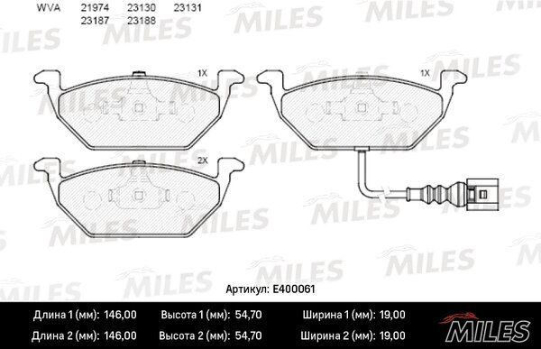 Колодки тормозные audi A3 >03/vw g4/g5/skoda octavia 1.4/1.6/1.9d передние - Miles E400061