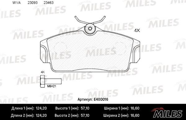 Колодки тормозные nissan almera 00>/primera 96>02 передние - Miles E400016