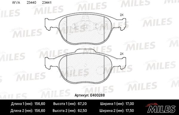 Колодки тормозные ford transit/tourneo connect 02- передние - Miles E400288