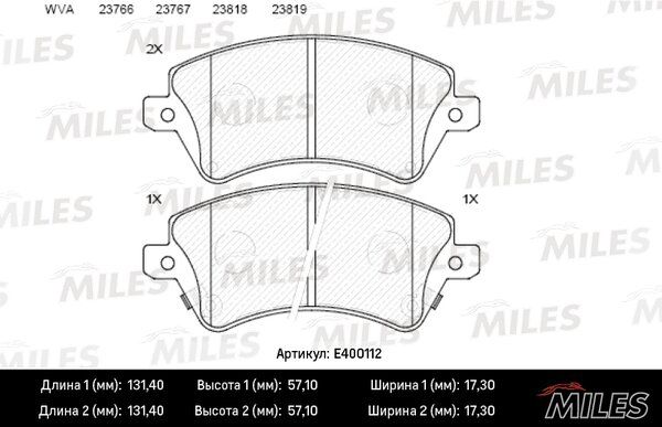 Колодки тормозные toyota corolla (e12) 1.4/1.6/1.8/2.0 00>02/02> передние - Miles E400112