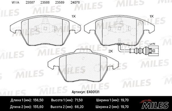 Колодки тормозные audi a3/volkswagen g5/passat 06>/touran 03>06/caddy 04> пер. - Miles E400131