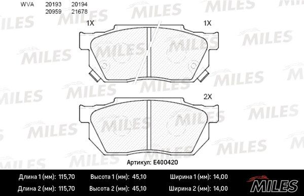 Колодки тормозные honda civic/crx/prelude 83-95 передние - Miles E400420