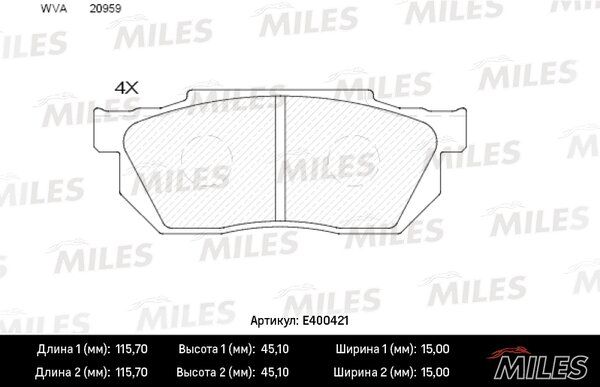 Колодки тормозные honda civic/crx/prelude 83-95 передние б/датчика - Miles E400421