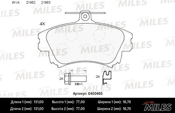Колодки тормозные mitsubishi carisma 95-06/colt 04-/volvo s40/v40 -04 передние - Miles E400465