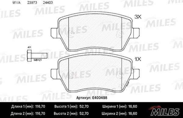 Колодки тормозные suzuki swift 05-/opel agila 07-/nissan micra 10- передние - Miles E400498