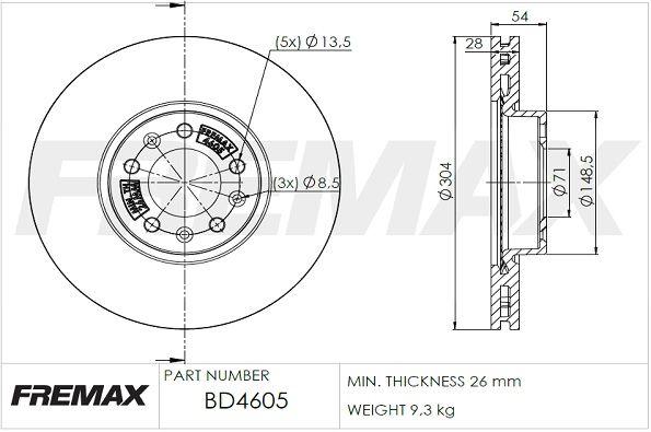 Тормозной диск | перед | - FREMAX BD-4605