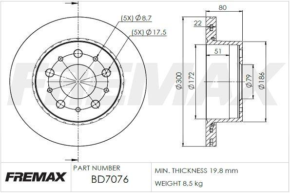 Тормозной диск | зад | - FREMAX BD-7076