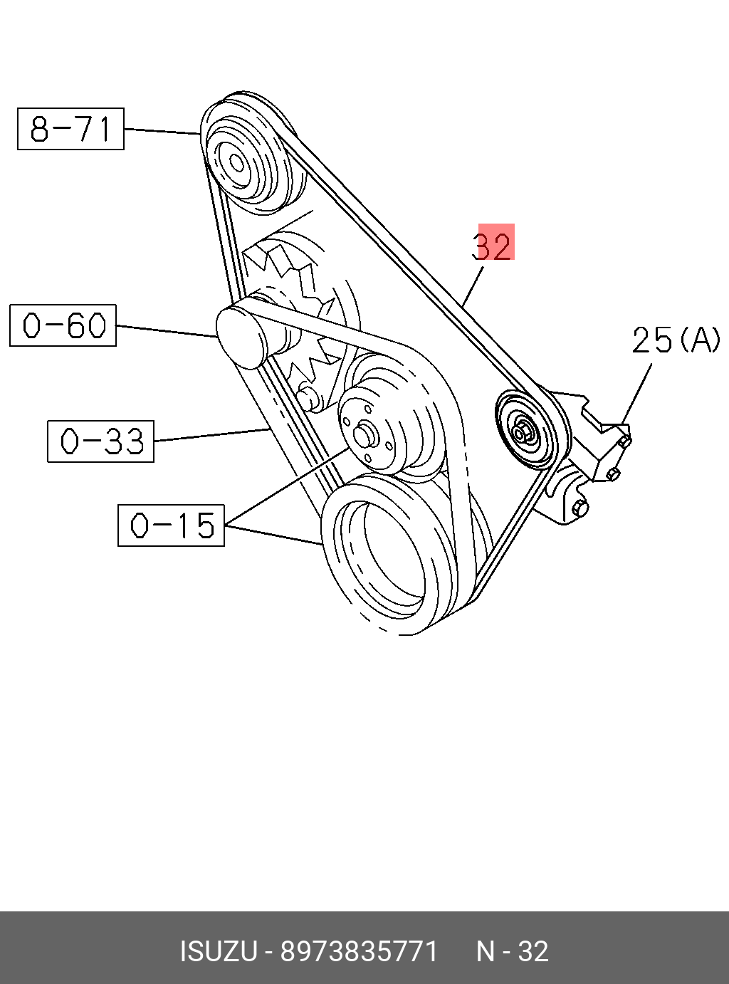Ремень компрессора кондиционера 8-97383-577-1 l=1594 isuzu fsr90 orig - Isuzu 8973835771