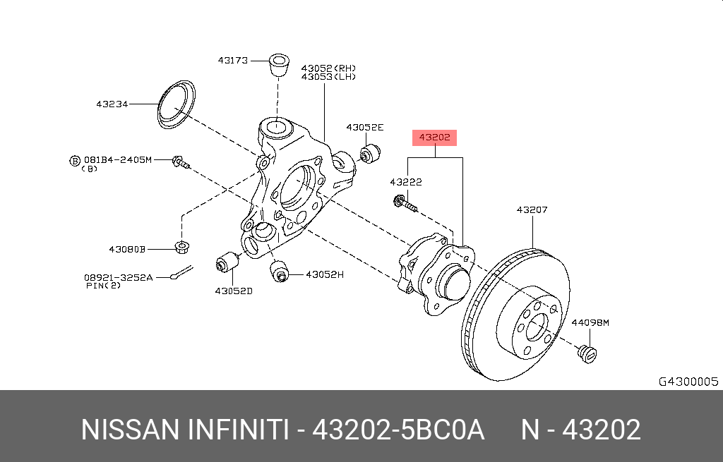 Ступица задняя z52r 2WD - Nissan 43202-5BC0A