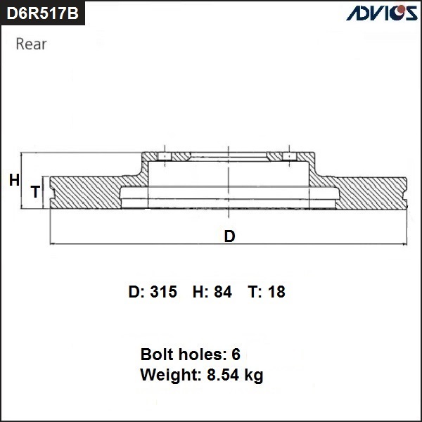 Диск тормозной зад. - ADVICS D6R517B