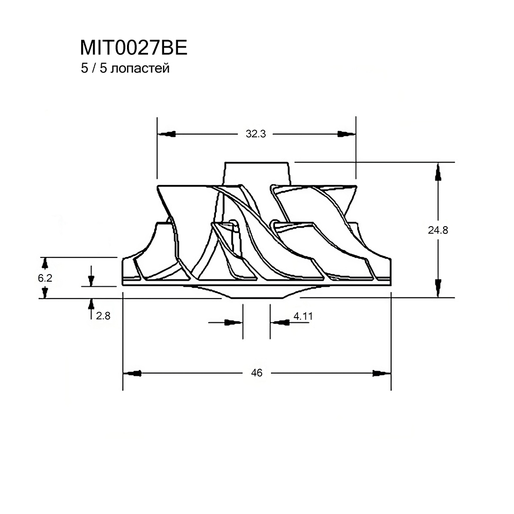 Крыльчатка турбокомпрессора - Krauf MIT0027BE