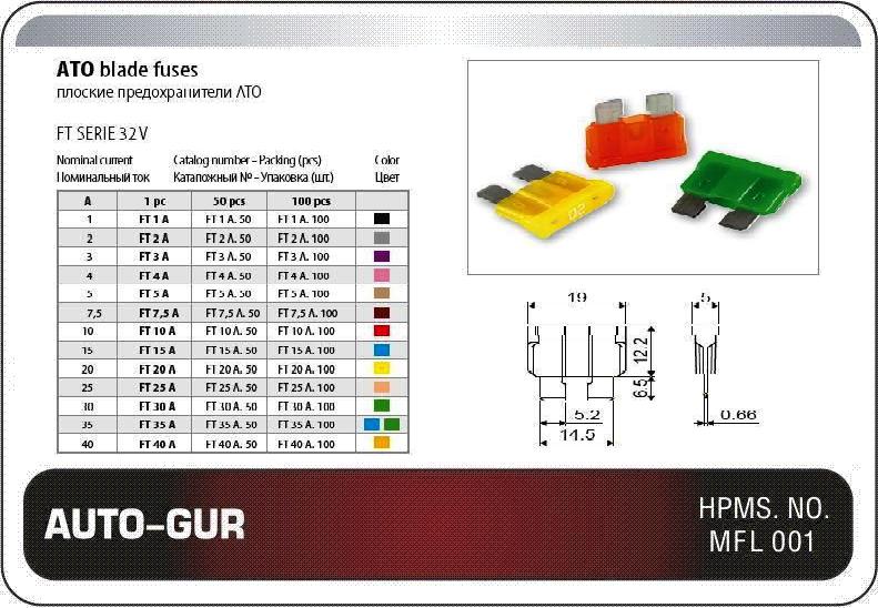 Предохранитель 10A стандарт красный флажковый - Auto-GUR AGFT10A