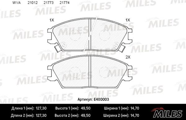 Колодки тормозные hyundai accent/verna/getz передние - Miles E400003