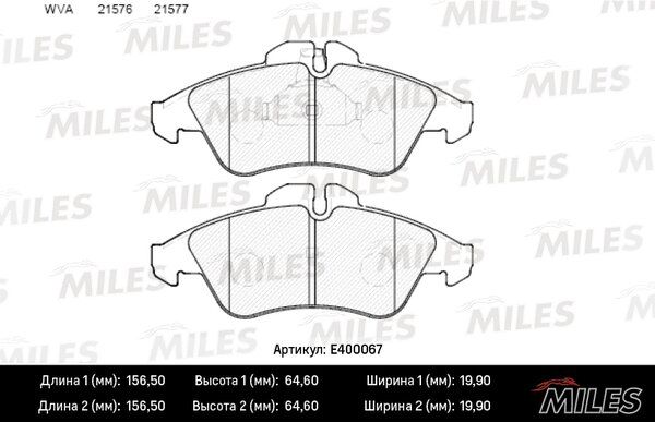 Колодки тормозные mercedes sprinter (901-904) 95>06/volkswagen LT 28-46 передние - Miles E400067