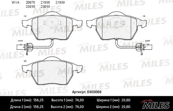 Колодки тормозные audi a4/a6/volkswagen passat 97> передние - Miles E400068