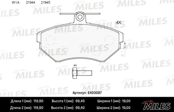 Колодки тормозные audi A4 1.6/1.8/1.9d 95>00/volkswagen passat 97>00 передние - Miles E400097