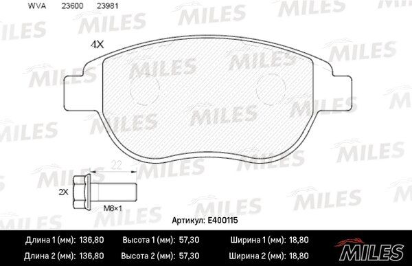 Колодки тормозные citroen c4/berlingo/fiat doblo/peugeot 307/partner передние - Miles E400115