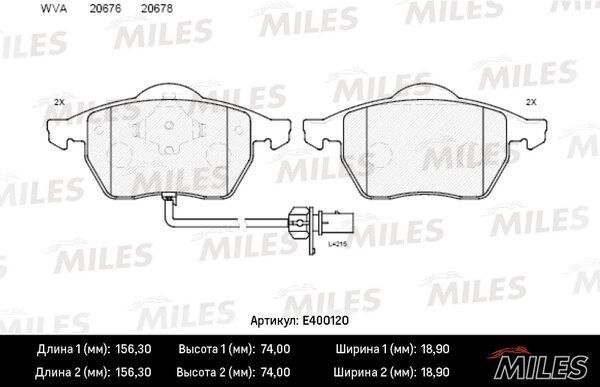 Колодки тормозные а100 91>94/а6 95>97 передние - Miles E400120