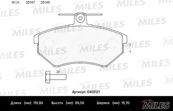 Колодки тормозные передние ,volkswagen G3 2.0/1.9d/passat 2.0 92-97, ( Смесь Low-Metallic, ISO 9001 ). - Miles E400121