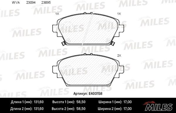Колодки тормозные nissan primera (p12) 02>/almera tino 00>05 передние - Miles E400158