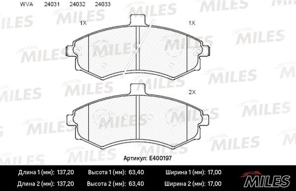 Колодки тормозные hyundai elantra/matrix 1.5-2.0 00- передние - Miles E400197