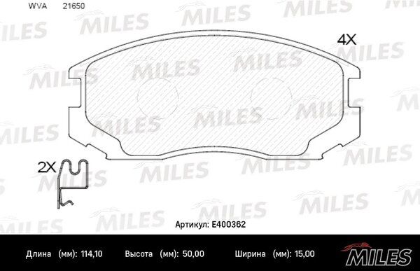 Колодки тормозные передние, mitsubishi colt/lancer 1.3-1.6 88-03 ( Смесь Low-Metallic, ISO 9001 ). - Miles E400362