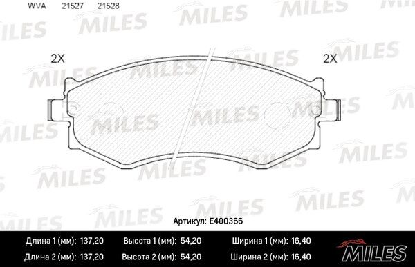 Колодки тормозные hyundai sonata 88-93/nissan primera W10 90-98 передние - Miles E400366